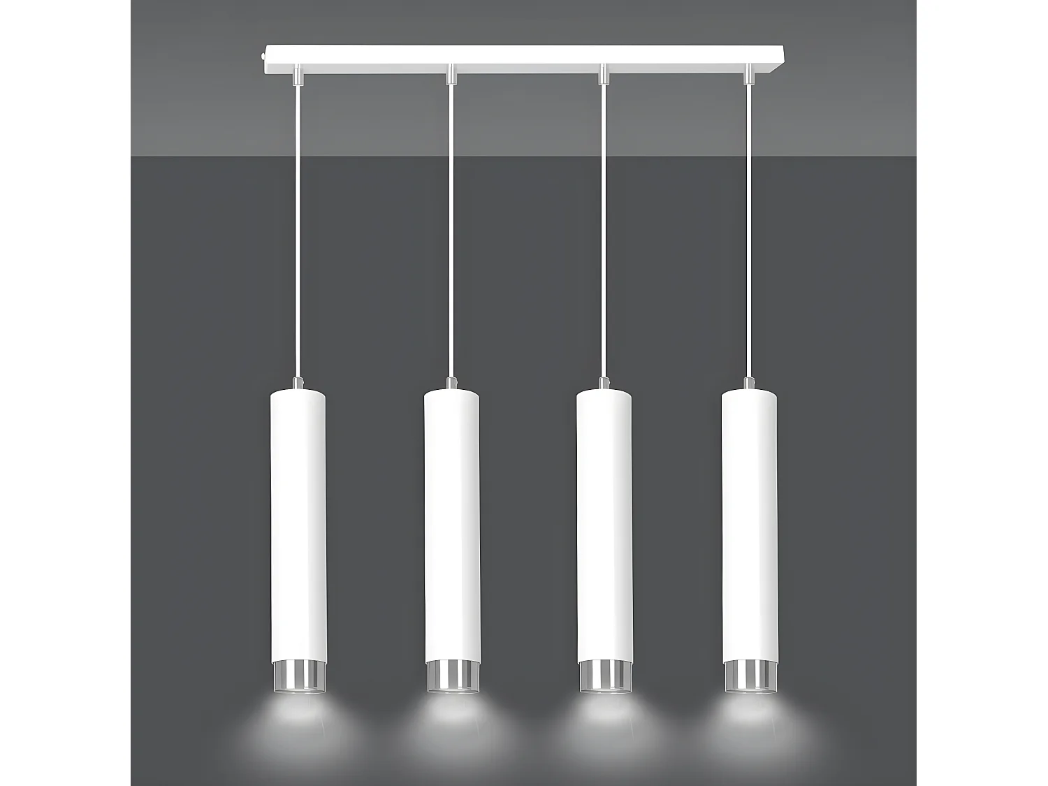 Hanglamp Mura met 4 witte en verchroomde cilindervormige lampenkappen 4xGU10