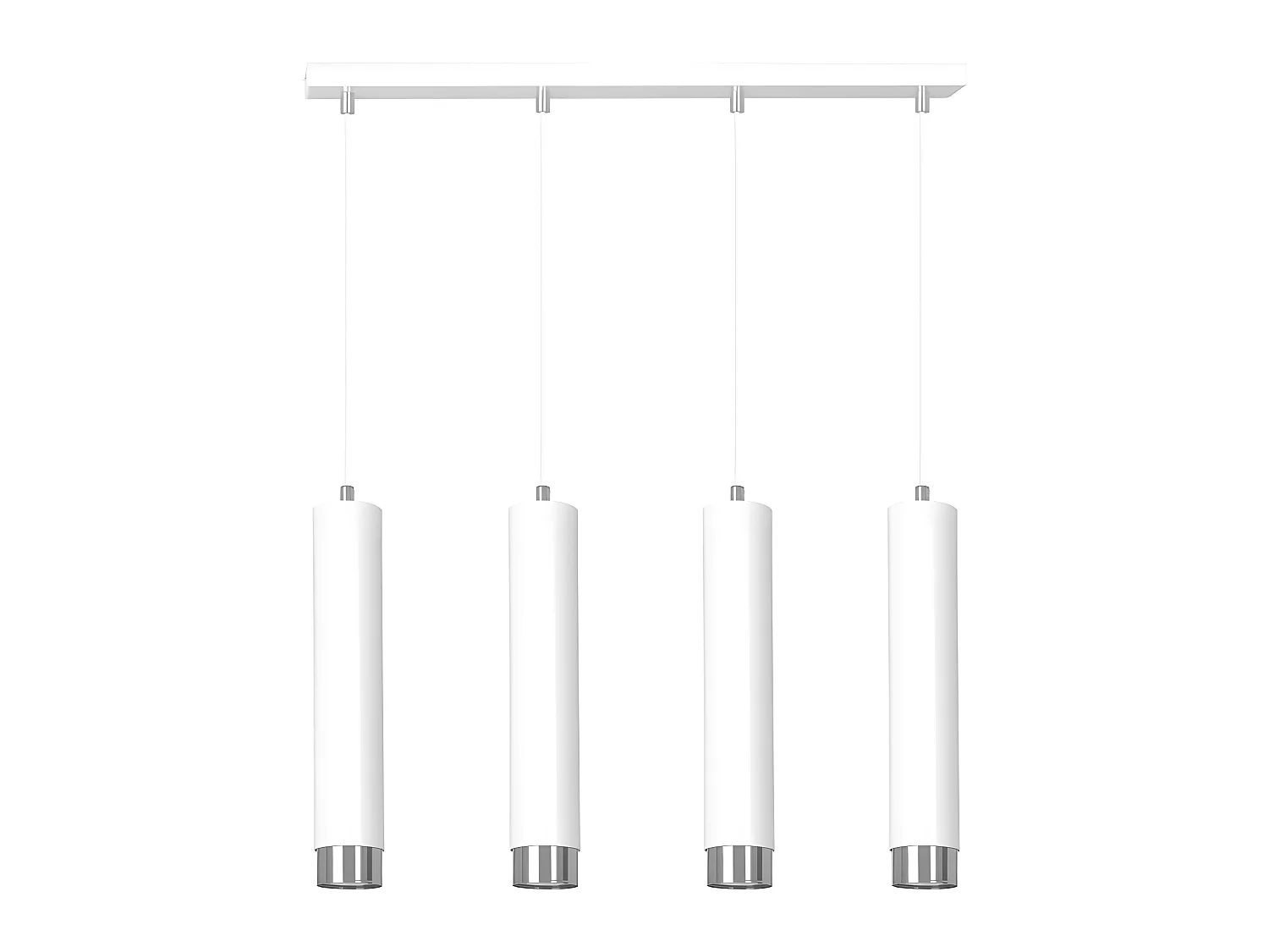 Suspension moderne Mura avec 4 abat-jour cylindriques blancs et chromés 4xGU10