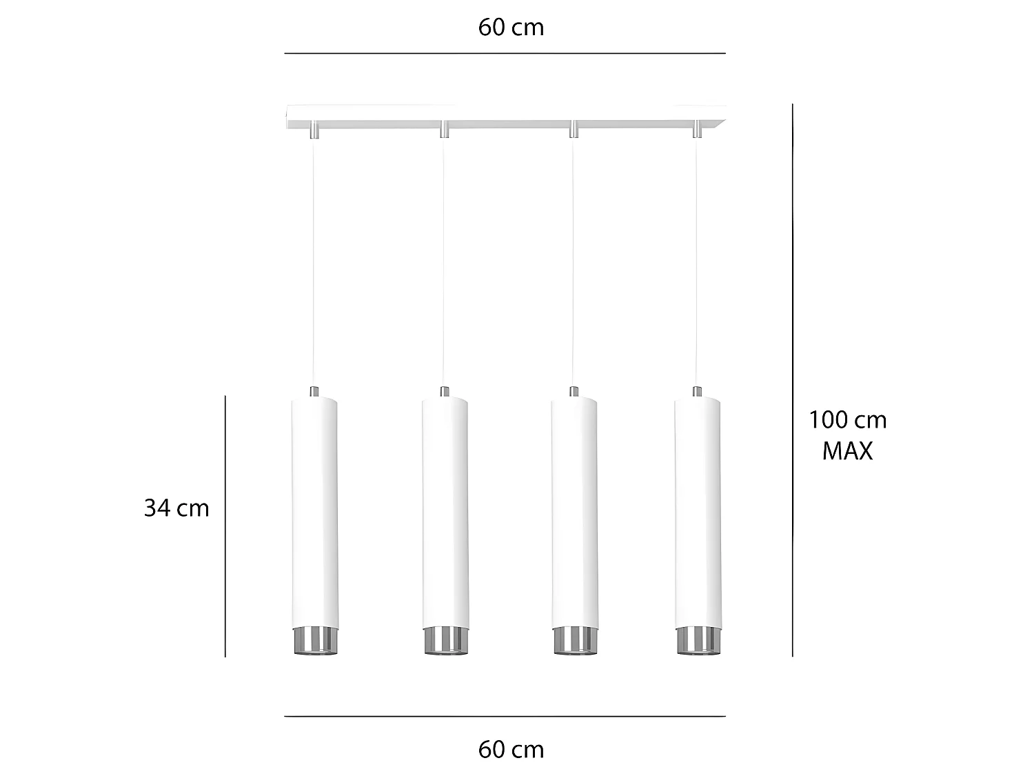 Suspension moderne Mura avec 4 abat-jour cylindriques blancs et chromés 4xGU10