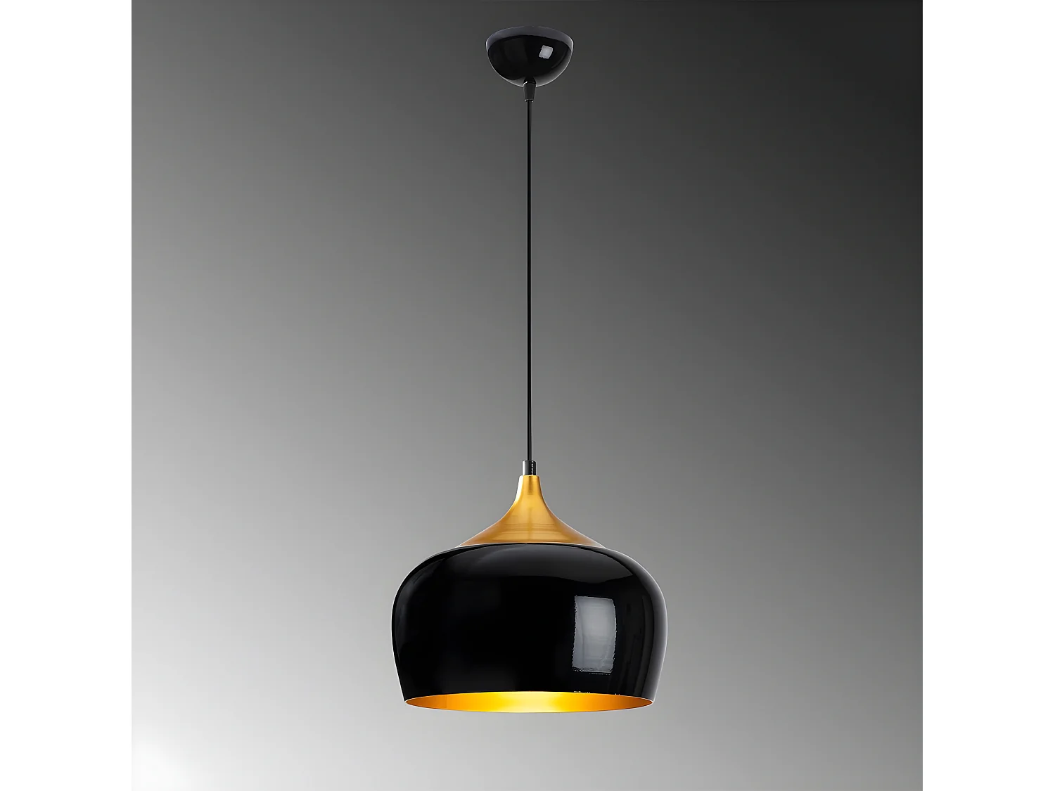 Suspension vintage rétro Harvey avec abat-jour noir et détail doré 1xE27 ø30cm