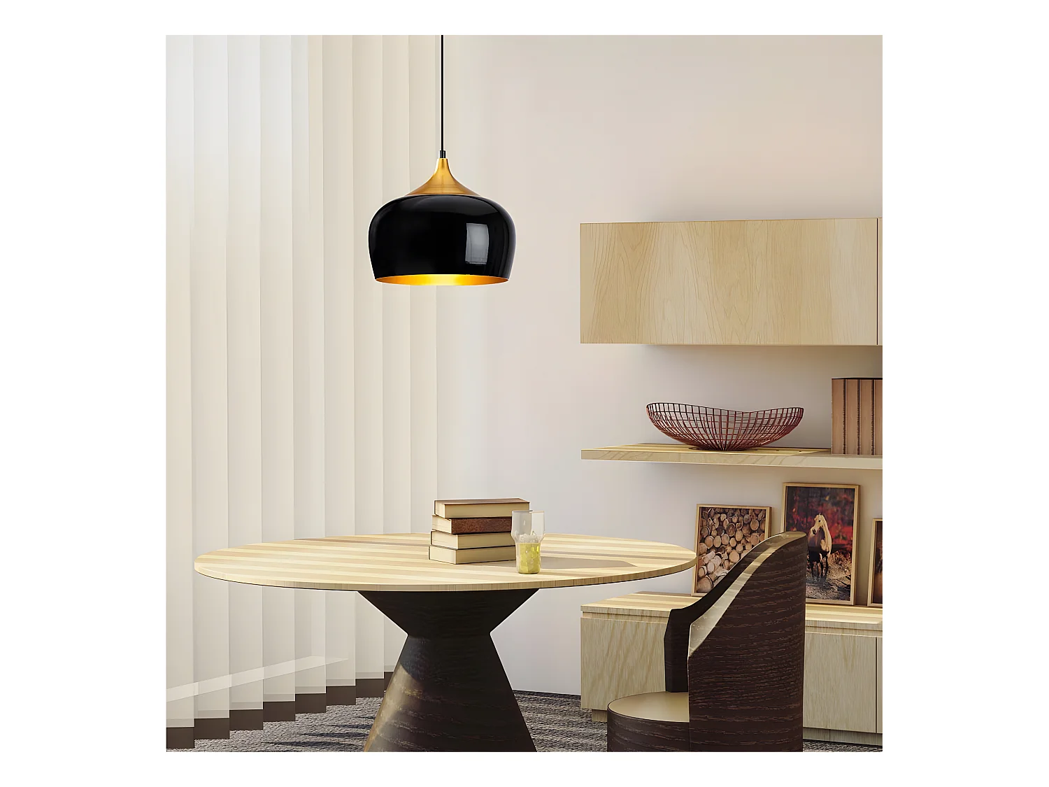 Suspension vintage rétro Harvey avec abat-jour noir et détail doré 1xE27 ø30cm