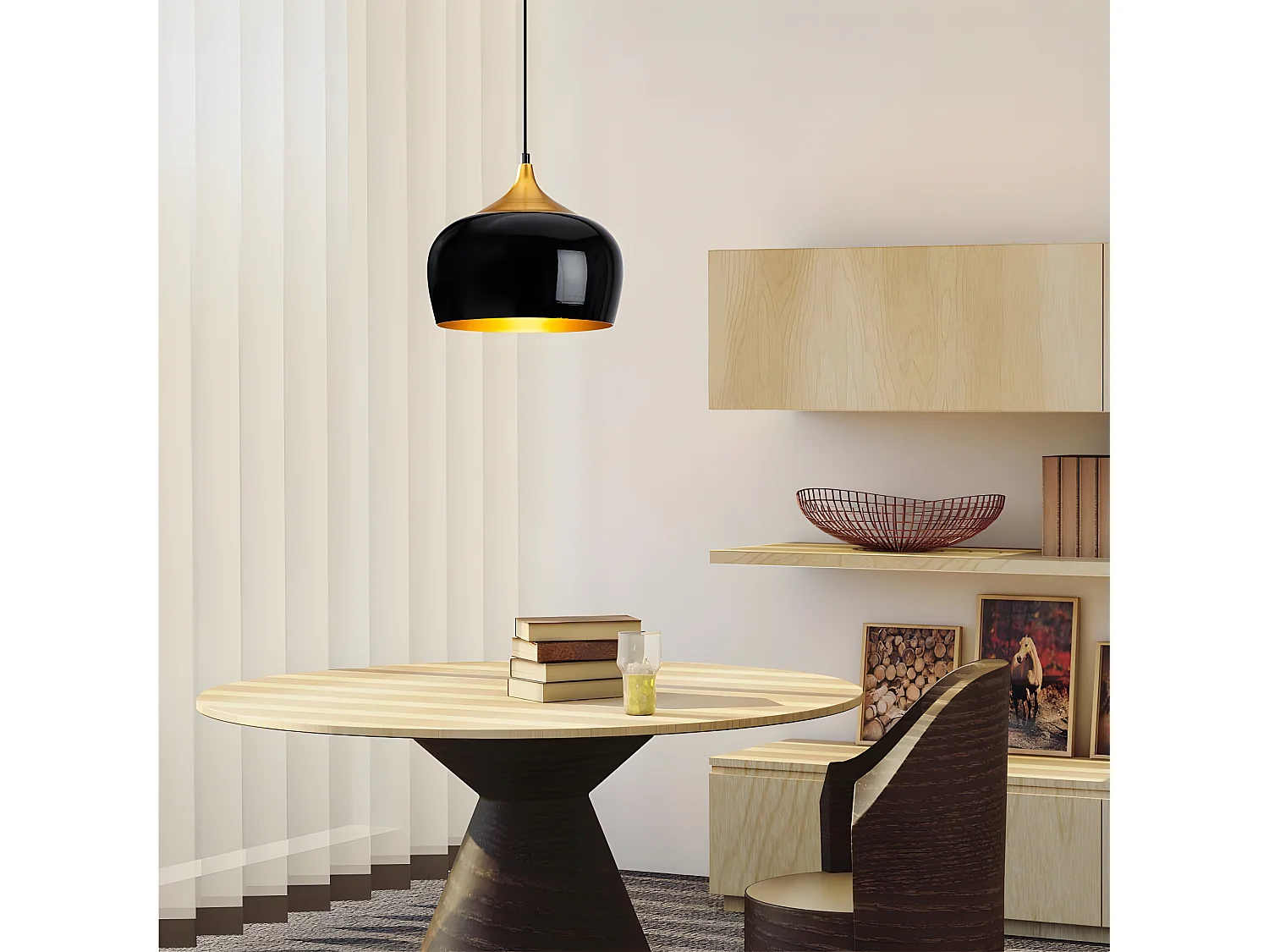 Harvey retro vintage hanglamp met zwarte kap en gouden detail 1xE27 ø30cm