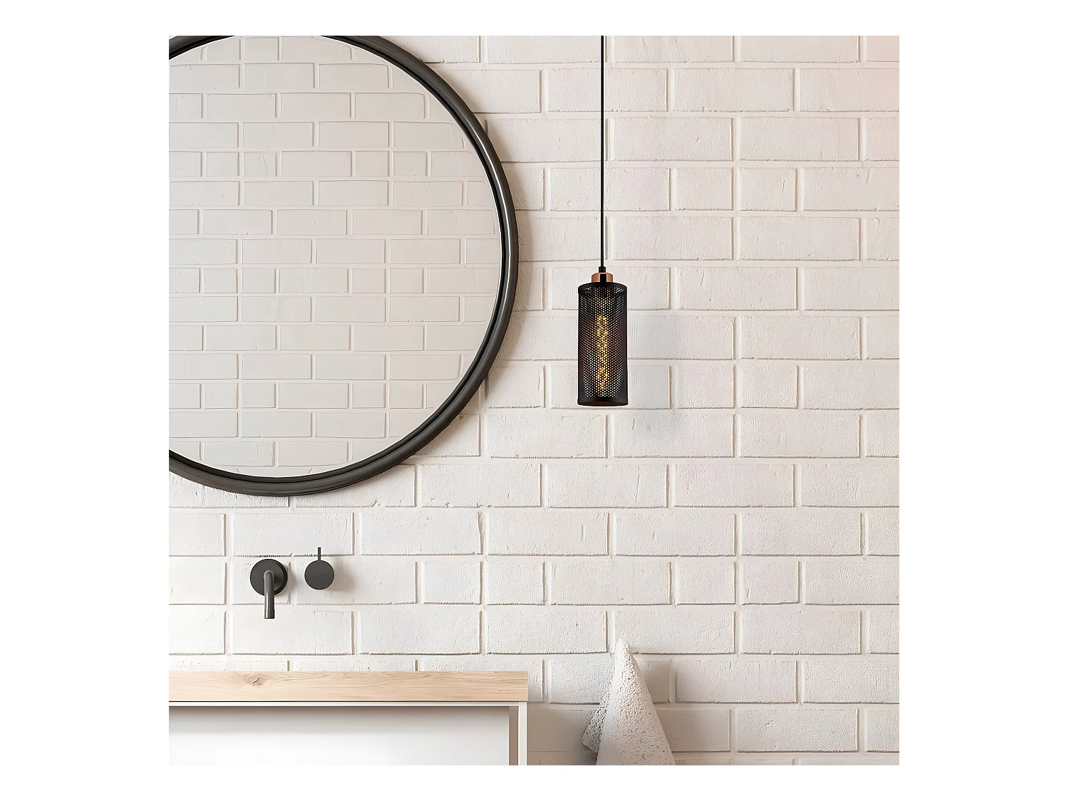 Suspension moderne et abat-jour cylindrique noir 1xE27 ø10cm