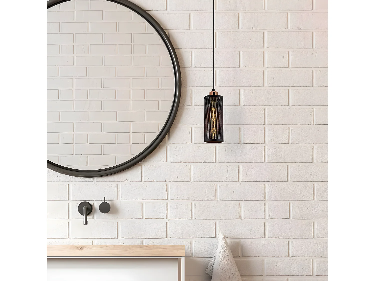 Suspension moderne et abat-jour cylindrique noir 1xE27 ø10cm