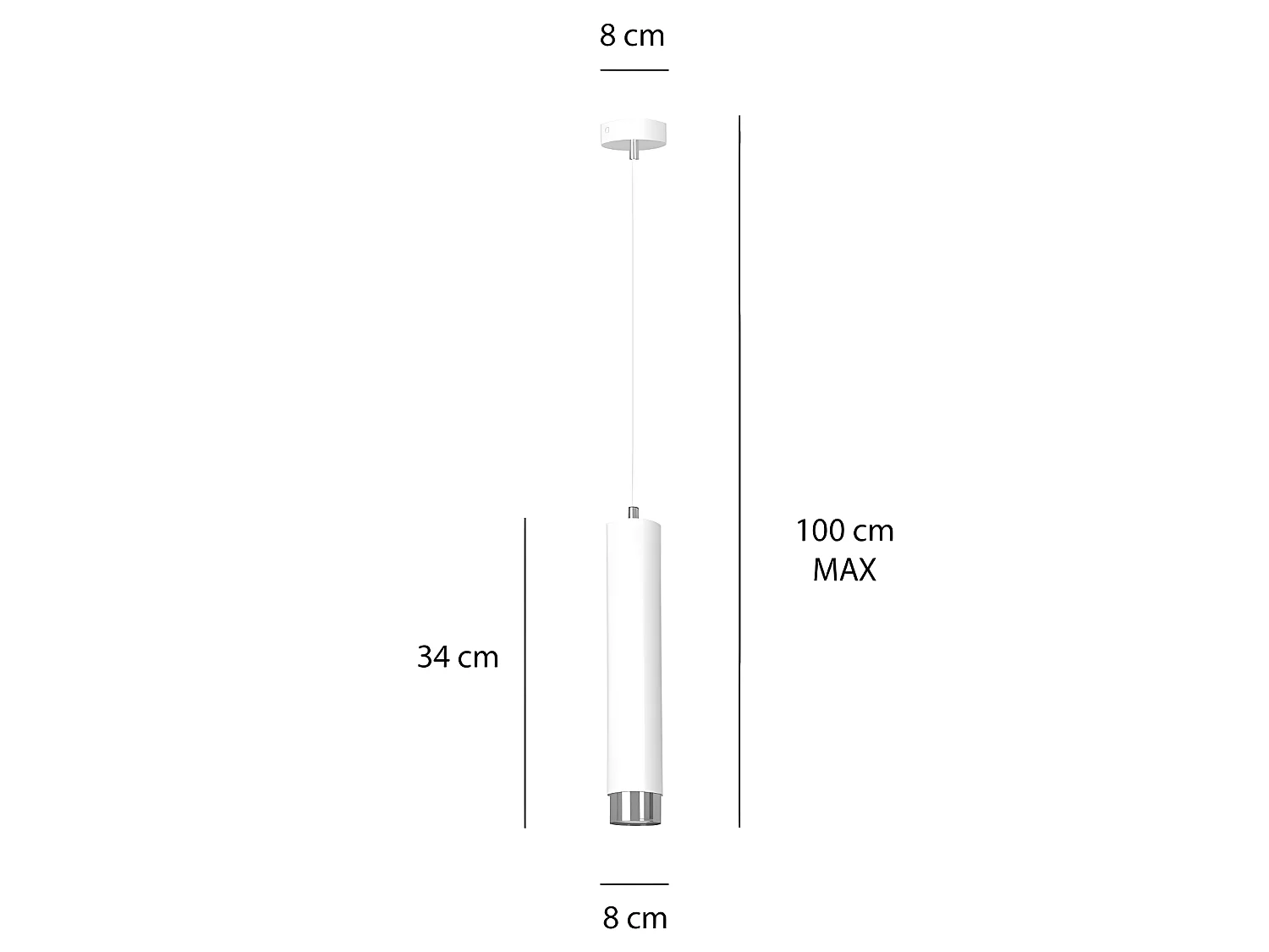 Pendelleuchte Mura mit weißem und chromfarbenem zylindrischem Lampenschirm 1xGU10 ø8cm