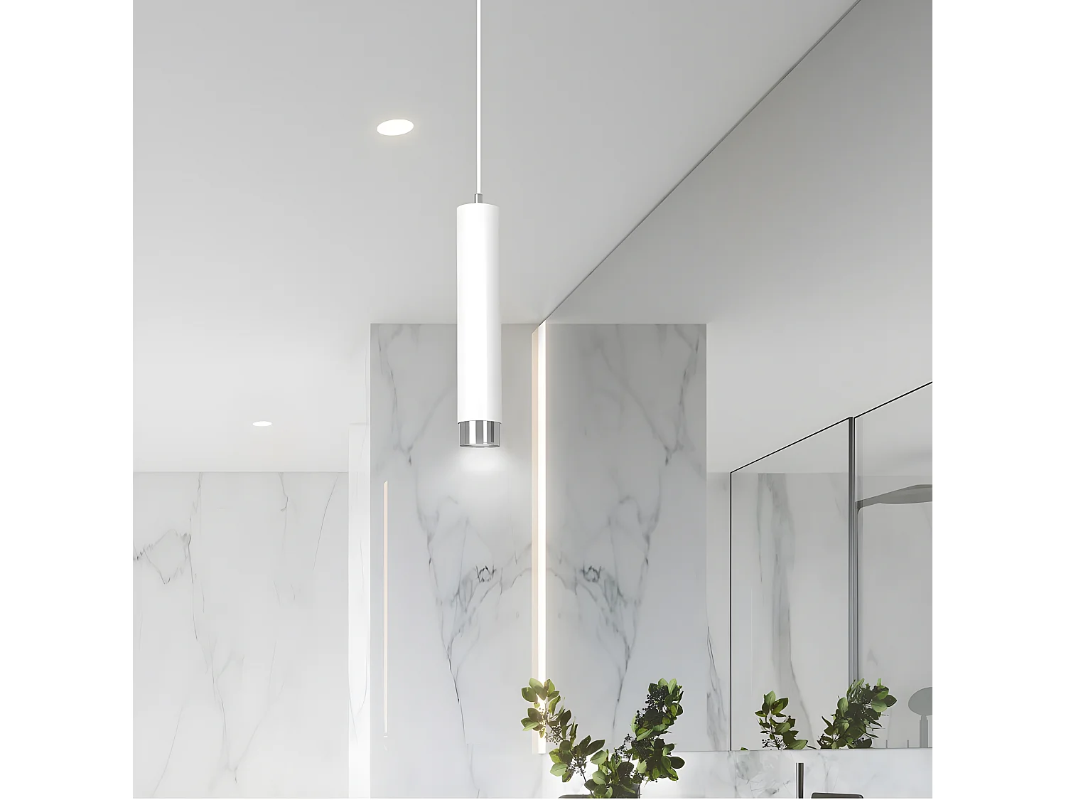 Suspension moderne Mura avec abat-jour cylindrique blanc et chromé 1xGU10 ø8cm