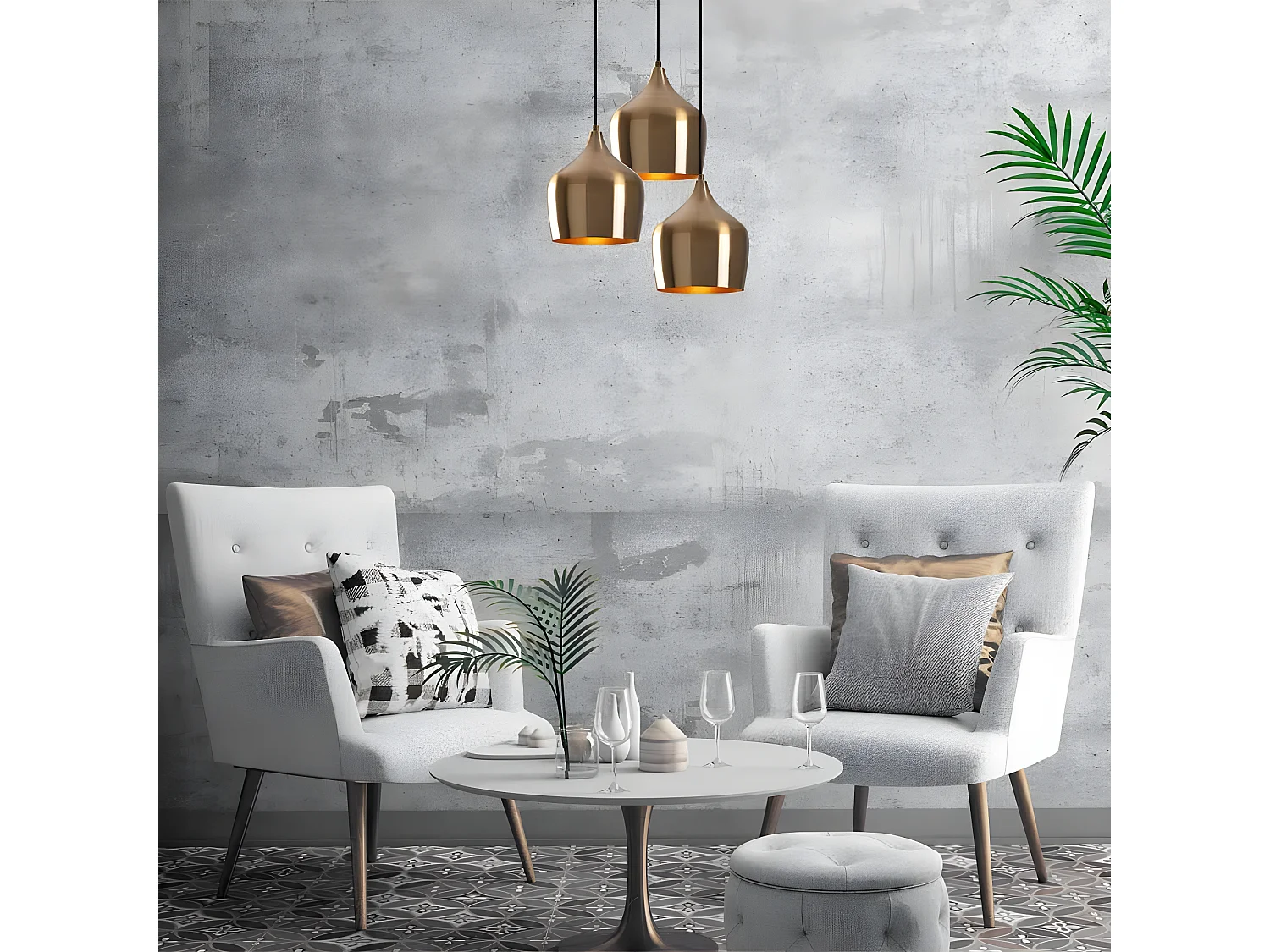 Lampada a sospensione retrò Momo con 3 paralumi dorato vintage  3xE27 ø46cm