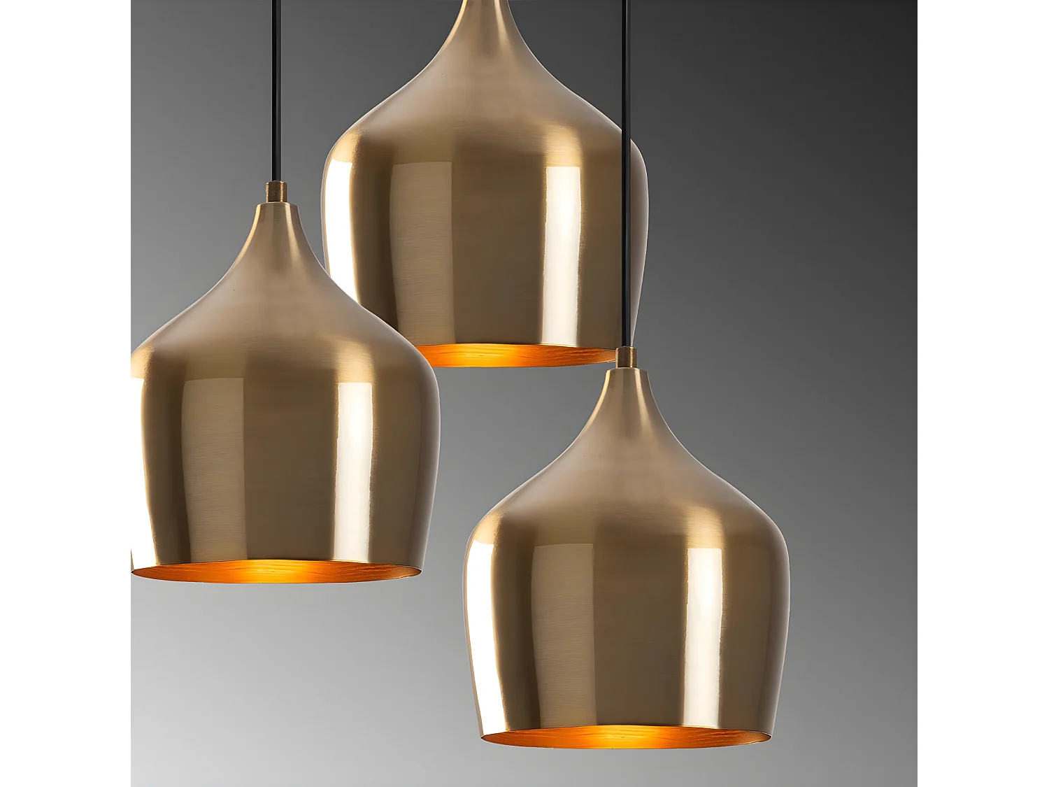 Lampada a sospensione retrò Momo con 3 paralumi dorato vintage  3xE27 ø46cm