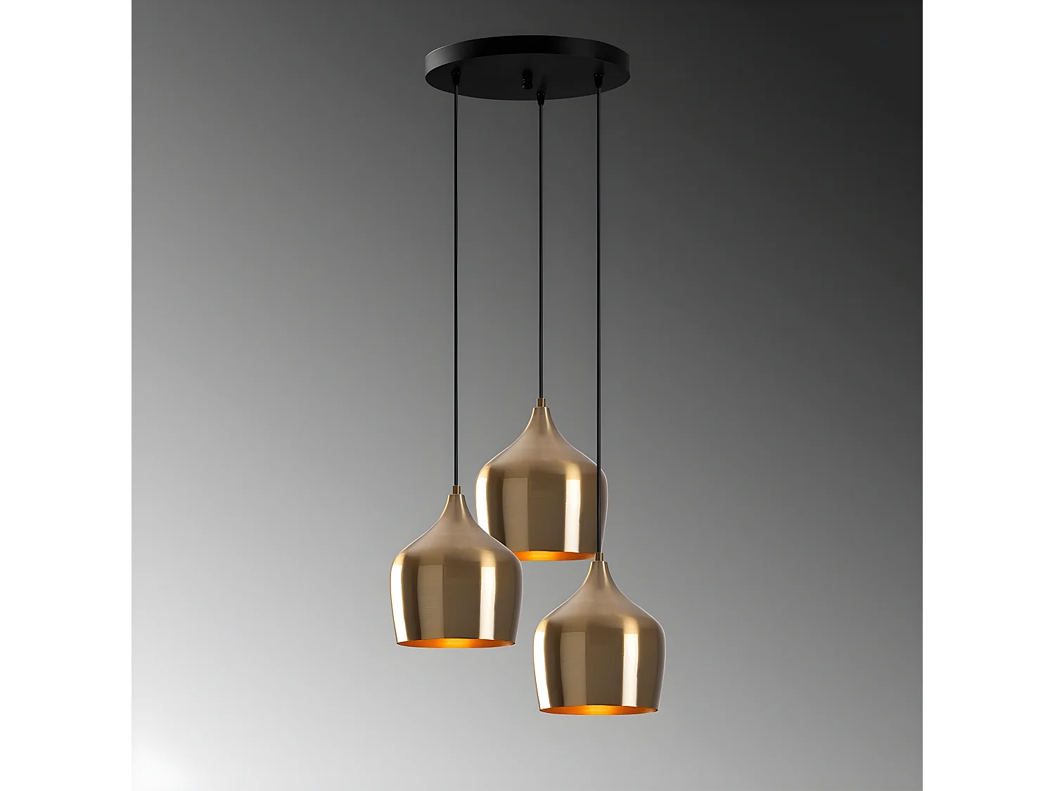 Lampada a sospensione retrò Momo con 3 paralumi dorato vintage  3xE27 ø46cm