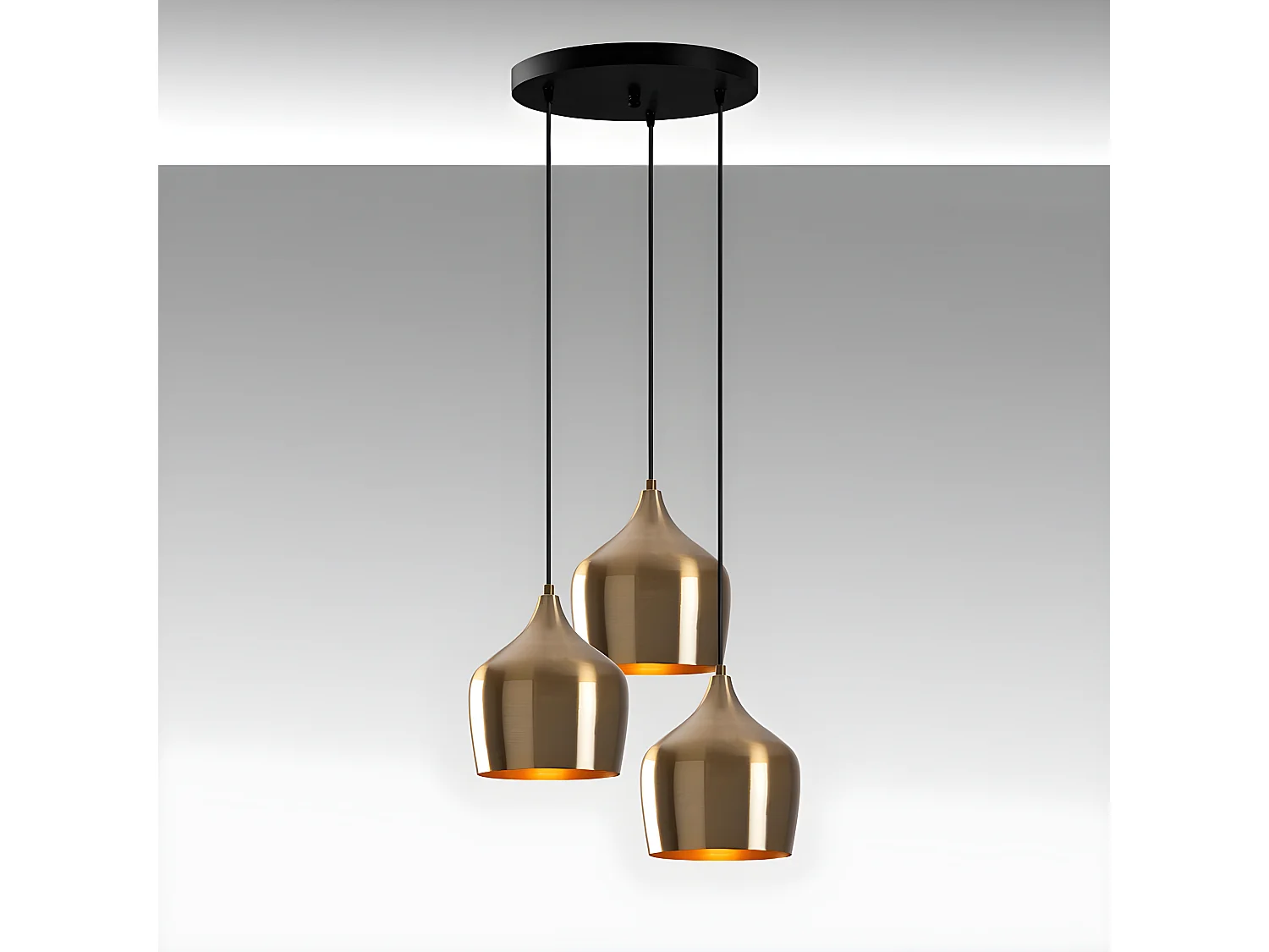 Lampada a sospensione retrò Momo con 3 paralumi dorato vintage  3xE27 ø46cm