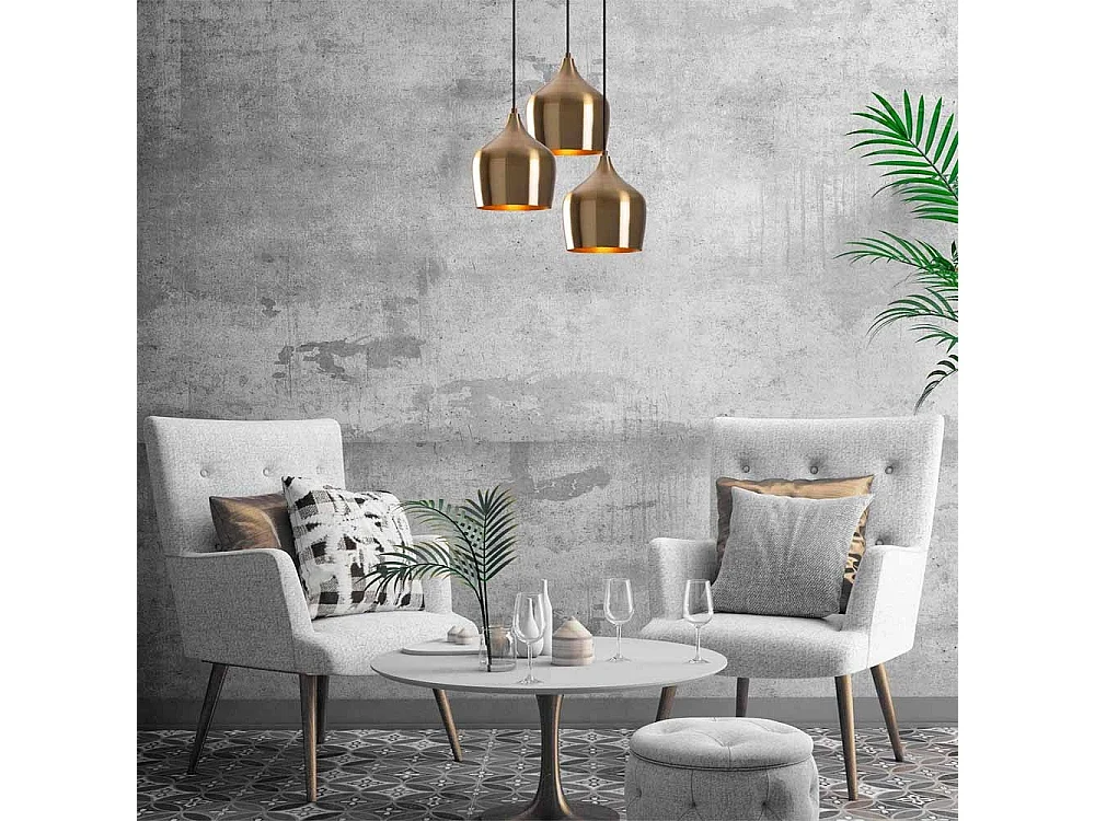 Suspension rétro Momo avec 3 abat-jour dorés vintage 3xE27 ø46cm