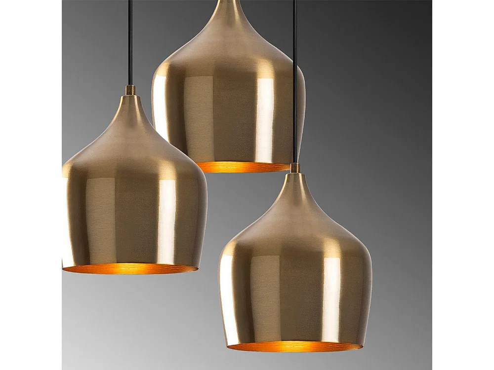 Suspension rétro Momo avec 3 abat-jour dorés vintage 3xE27 ø46cm