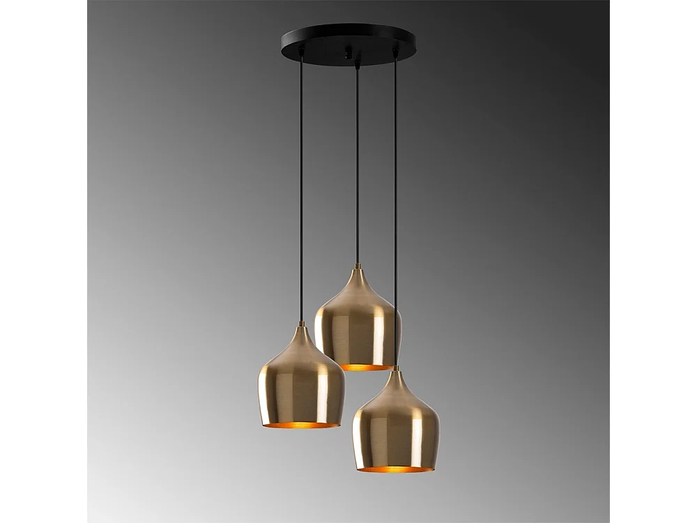 Suspension rétro Momo avec 3 abat-jour dorés vintage 3xE27 ø46cm