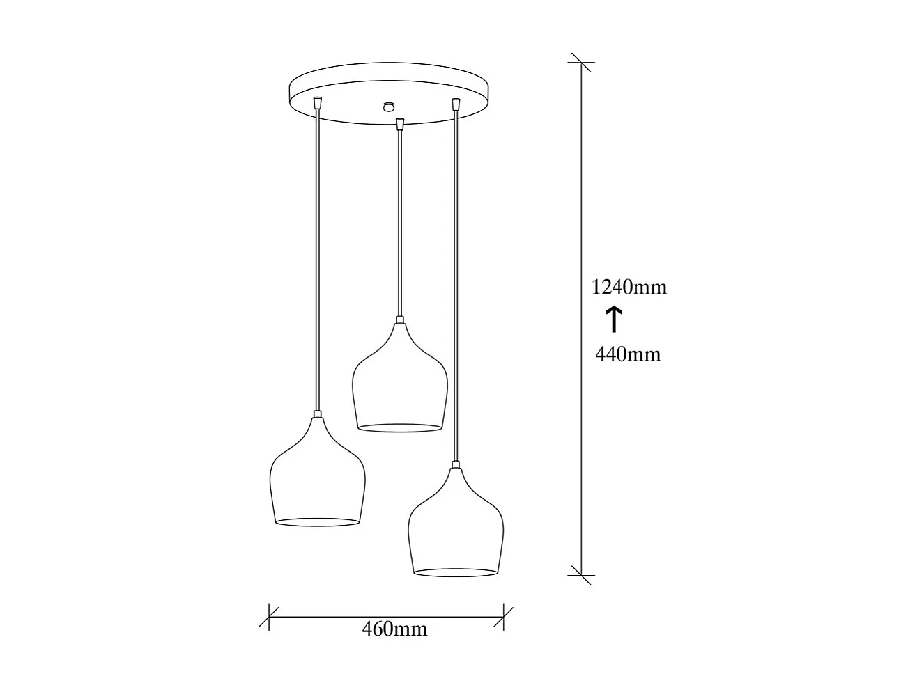 Suspension rétro Momo avec 3 abat-jour dorés vintage 3xE27 ø46cm