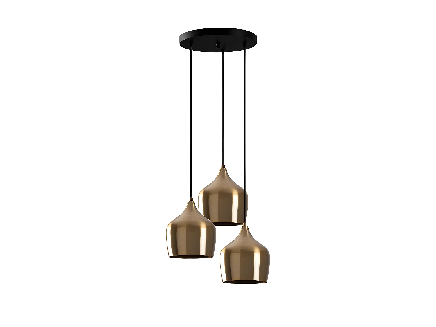 Suspension rétro Momo avec 3 abat-jour dorés vintage 3xE27 ø46cm