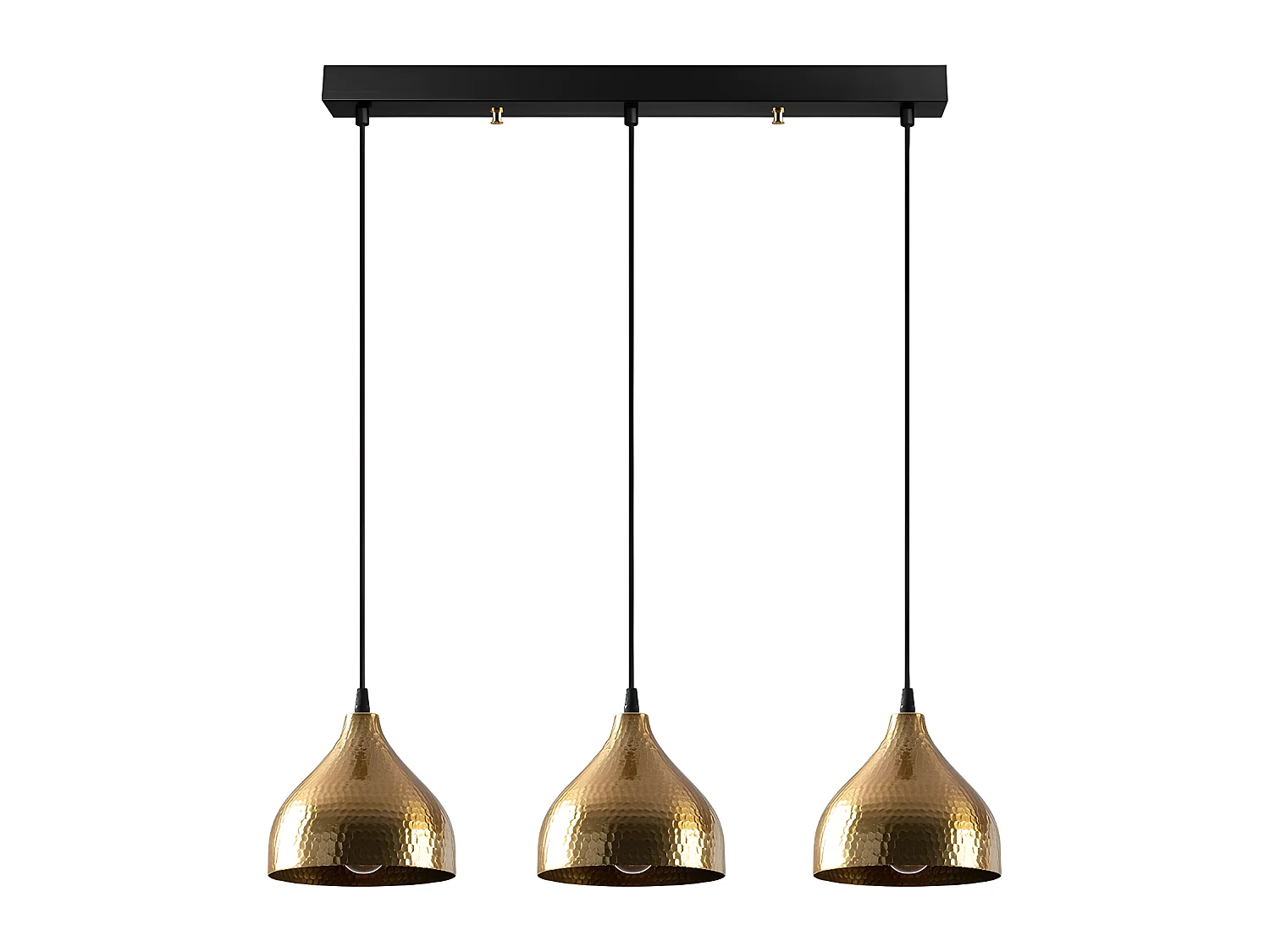 Suspension linéaire Asney avec 3 abat-jour vintage en métal doré 3xE27