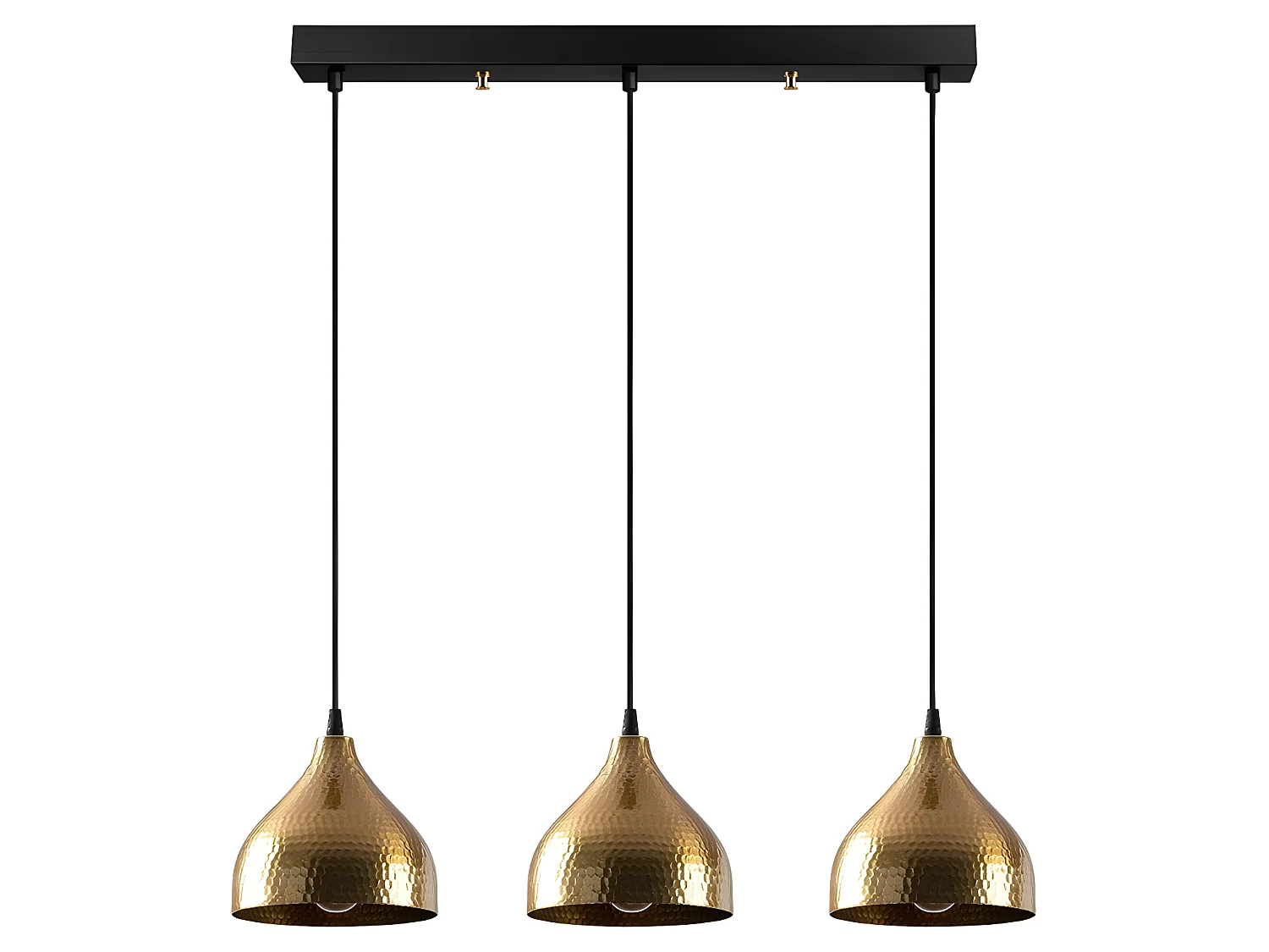 Suspension linéaire Asney avec 3 abat-jour vintage en métal doré 3xE27