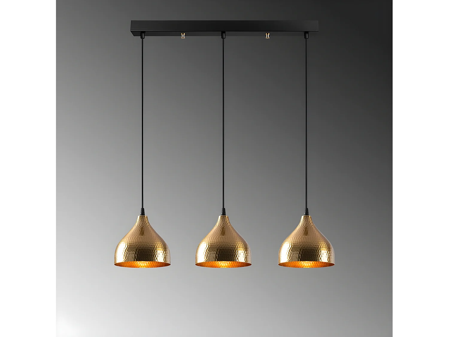 Suspension linéaire Asney avec 3 abat-jour vintage en métal doré 3xE27