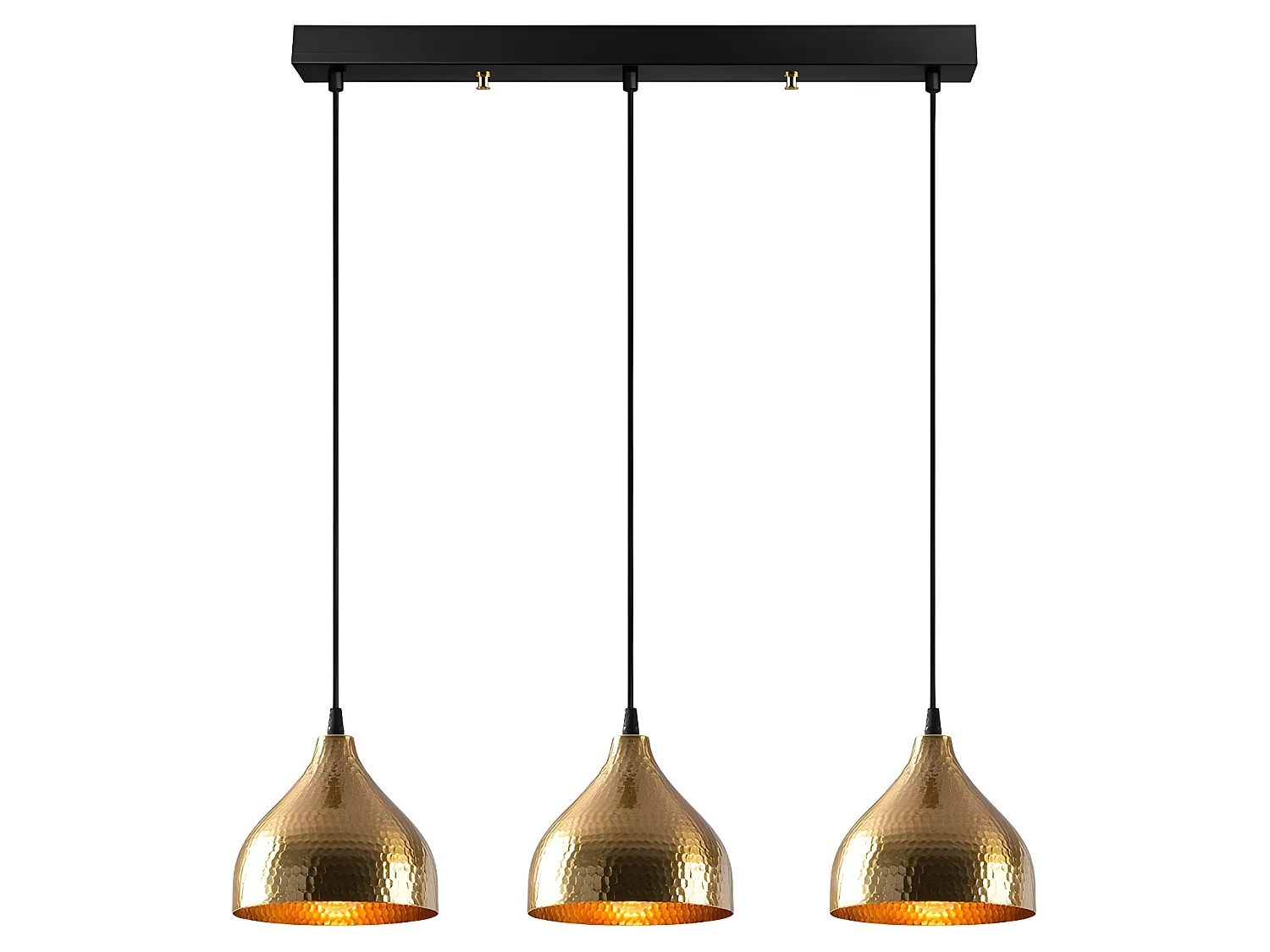 Suspension linéaire Asney avec 3 abat-jour vintage en métal doré 3xE27