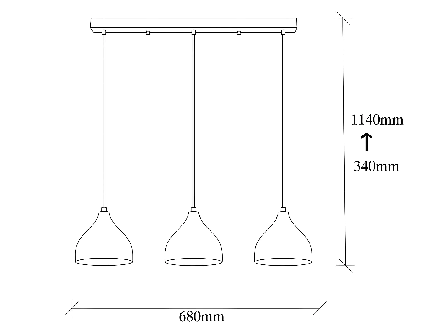 Suspension linéaire Asney avec 3 abat-jour vintage en métal doré 3xE27