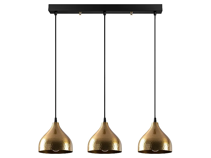 Suspension linéaire Asney avec 3 abat-jour vintage en métal doré 3xE27