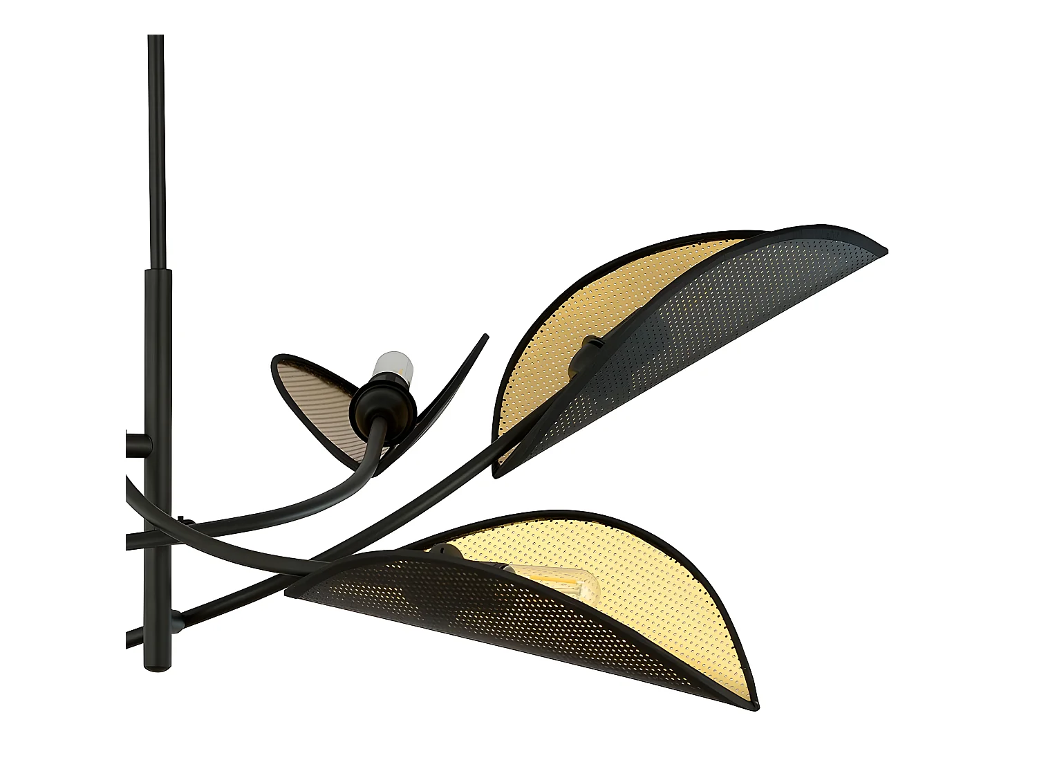 Lustre Flik avec 6 abat-jour en tissu en forme de feuille noir et doré 6xE14 ø102cm
