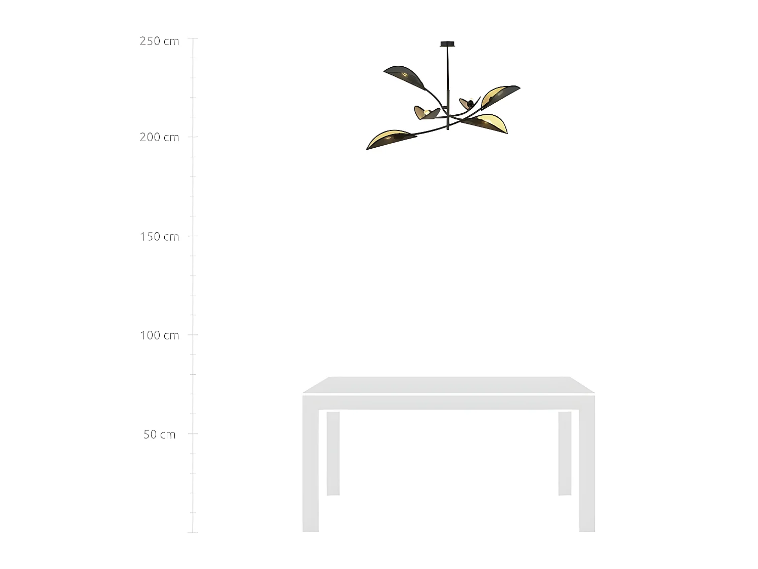 Lustre Flik avec 6 abat-jour en tissu en forme de feuille noir et doré 6xE14 ø102cm