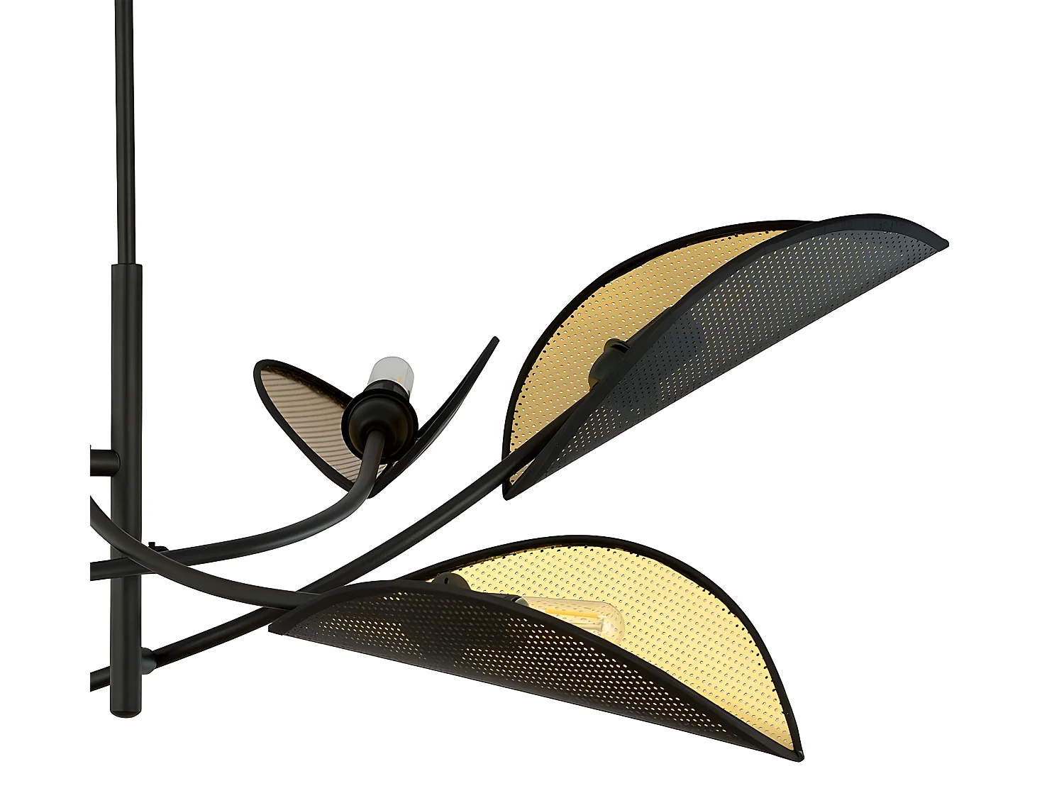 Kroonluchter Flik met 6 zwarte en bladgoudvormige stoffen lampenkappen E14 ø102