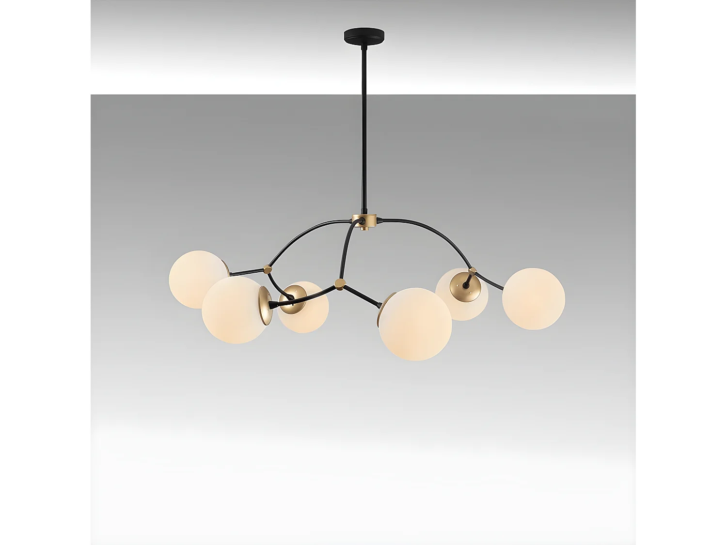 Plafonnier Mosoma moderne avec structure en métal noir et 6 sphères 6xE27 ø90cm