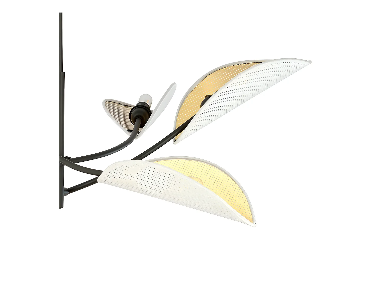 Kroonluchter Flik met 6 witte en bladgoud stoffen kapjes 6xE14 ø102