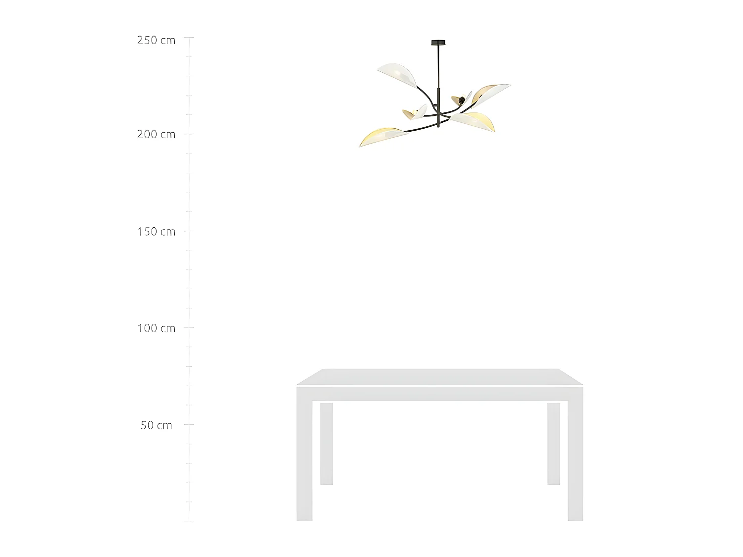 Kroonluchter Flik met 6 witte en bladgoud stoffen kapjes 6xE14 ø102