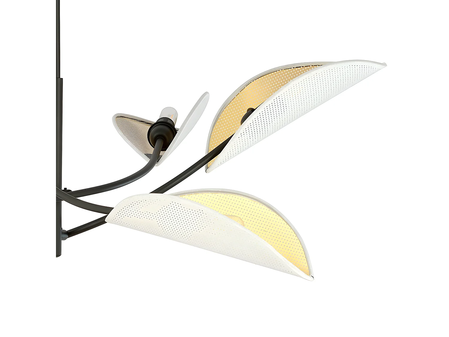 Lustre Flik avec 6 abat-jour en tissu en forme de feuille blanc et doré 6xE14 ø102