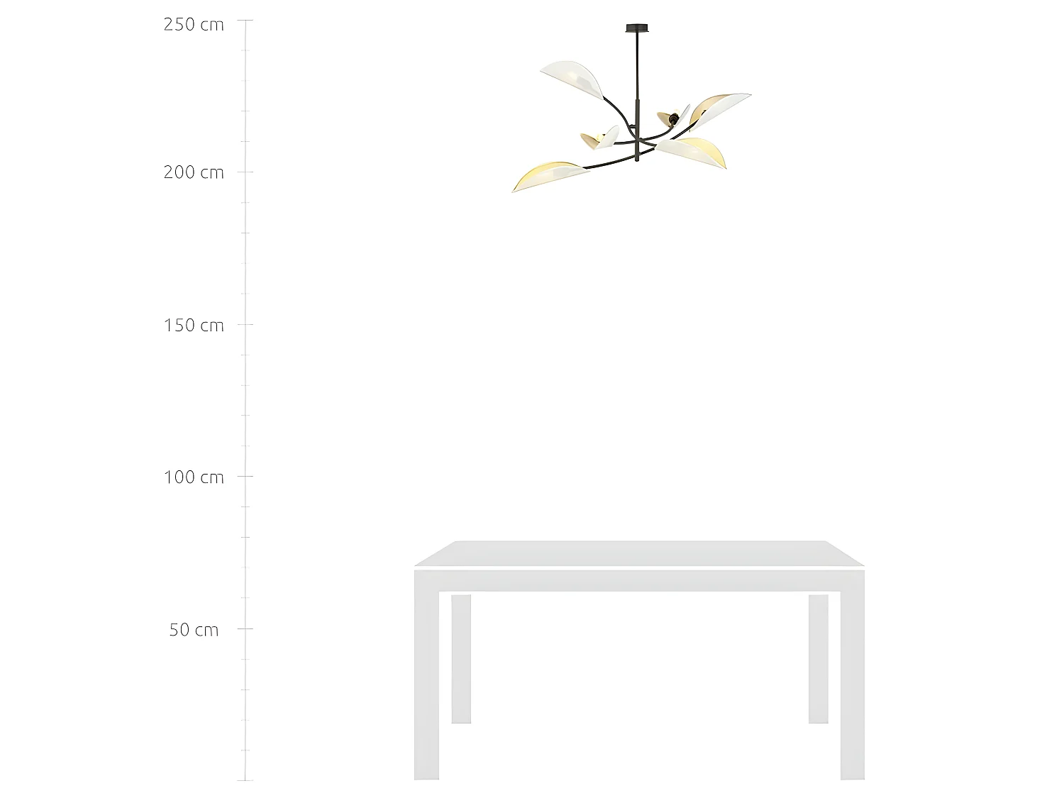 Lustre Flik avec 6 abat-jour en tissu en forme de feuille blanc et doré 6xE14 ø102