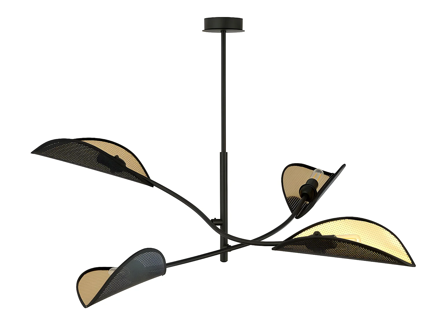 Lámpara de araña Flik con 4 pantallas de tela en forma de hoja negro y dorado 4xE14 ø102cm