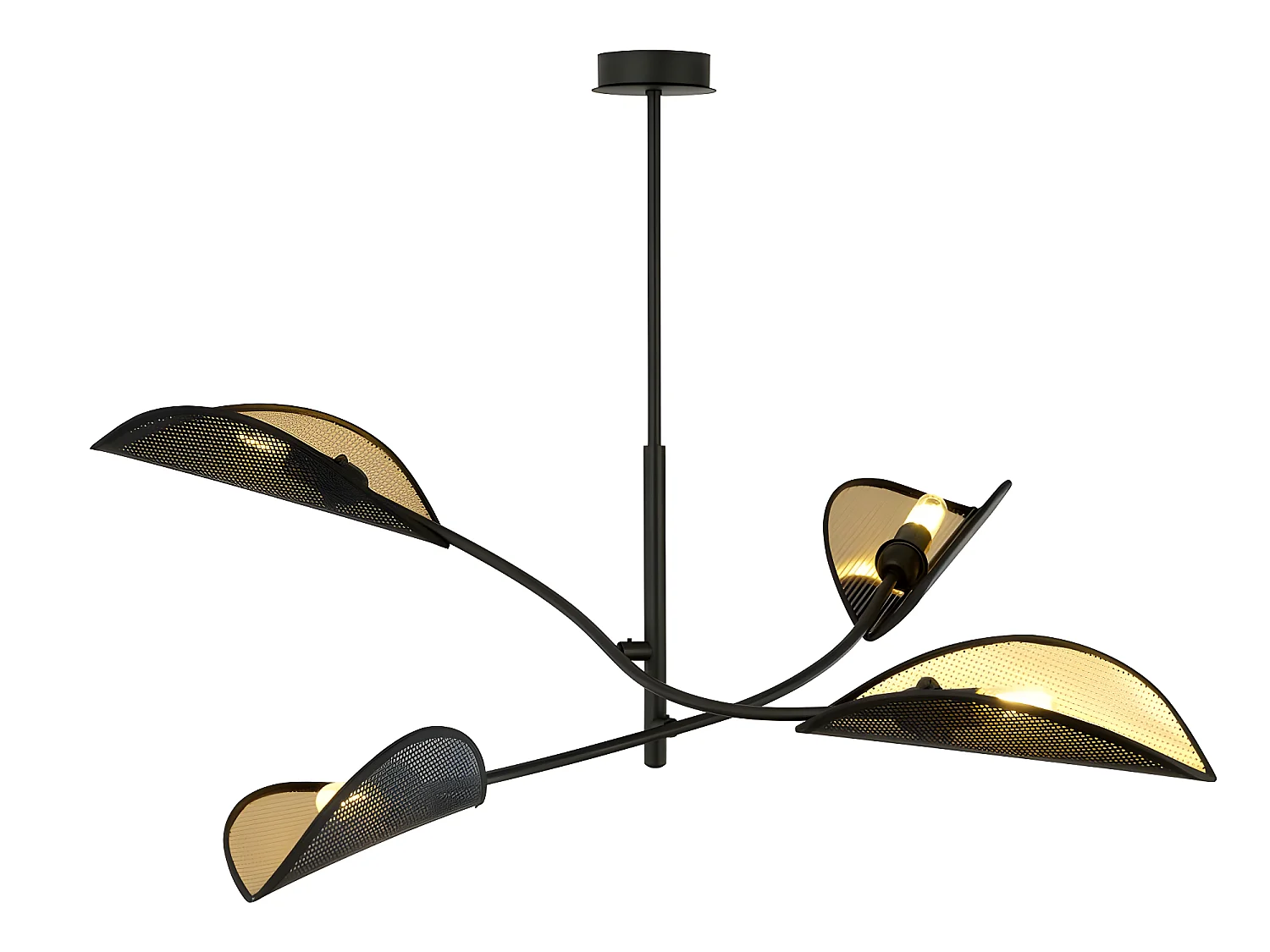 Lámpara de araña Flik con 4 pantallas de tela en forma de hoja negro y dorado 4xE14 ø102cm