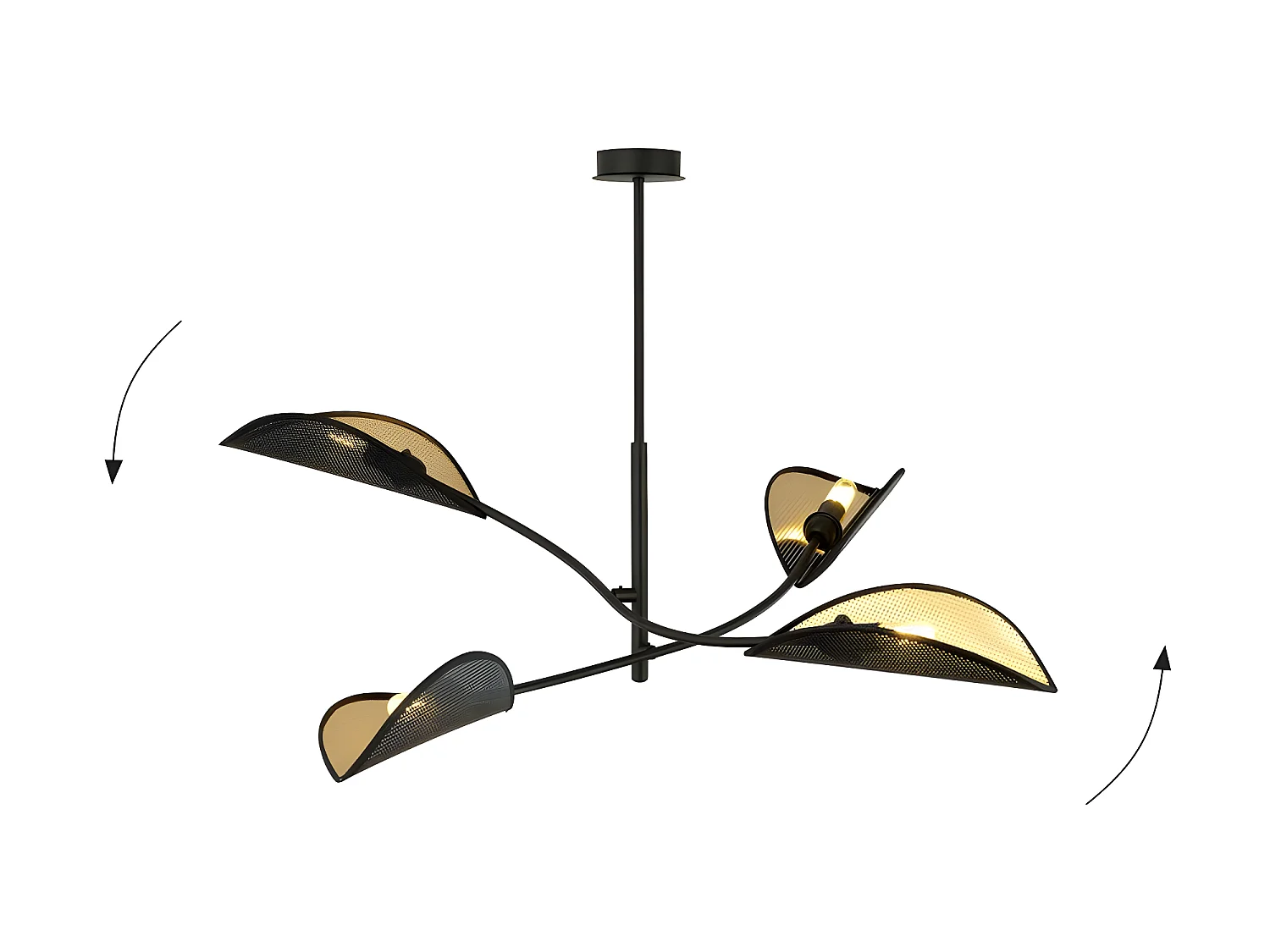 Lámpara de araña Flik con 4 pantallas de tela en forma de hoja negro y dorado 4xE14 ø102cm