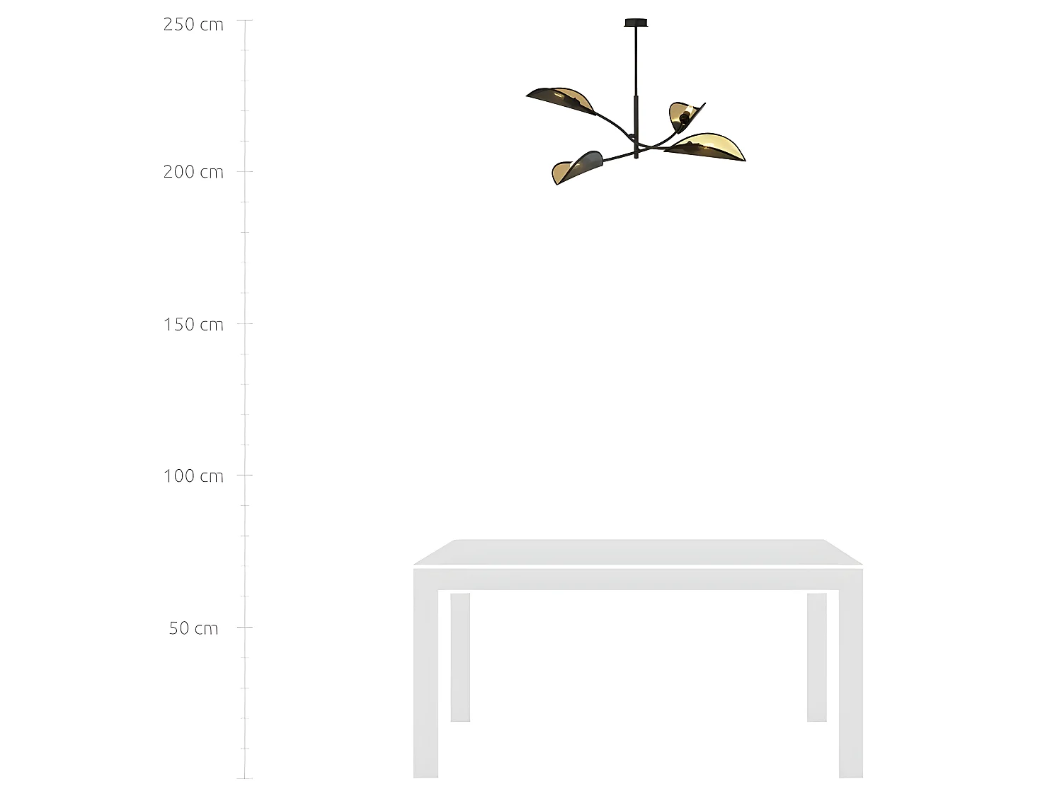 Lámpara de araña Flik con 4 pantallas de tela en forma de hoja negro y dorado 4xE14 ø102cm