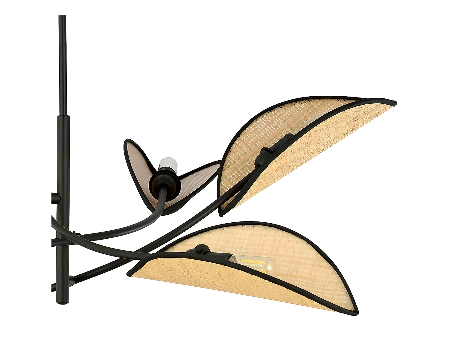 Lustre Flik avec 6 abat-jour en tissu en forme de feuille en rotin et noir 6xE14 ø102