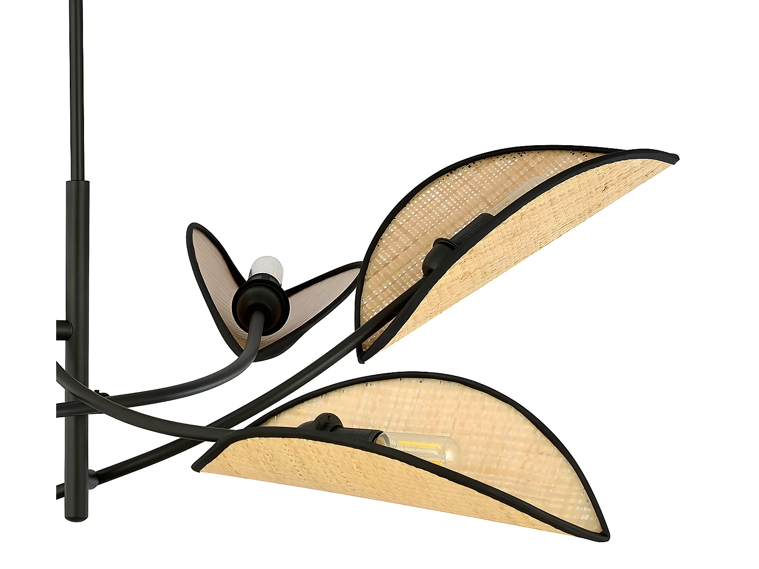 Lustre Flik avec 6 abat-jour en tissu en forme de feuille en rotin et noir 6xE14 ø102