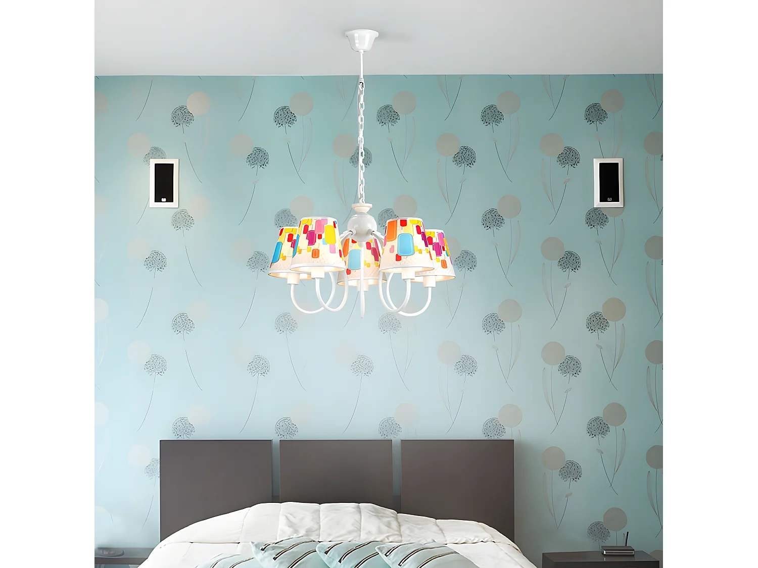 Lampadario per bambini bianco Caramelos e 5 paralumi multicolori 5xE14 ø50