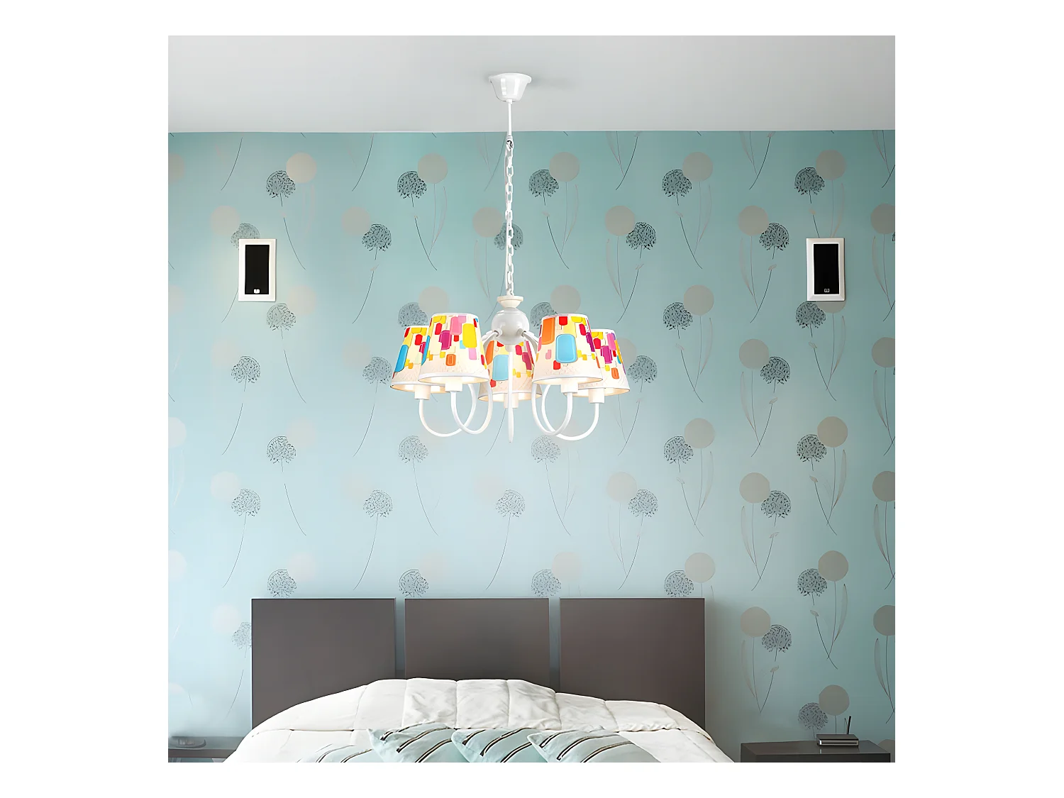 Lustre enfant Caramelos blanc et 5 abat-jour multicolores 5xE14 ø50