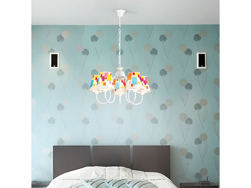 Lustre enfant Caramelos blanc et 5 abat-jour multicolores 5xE14 ø50