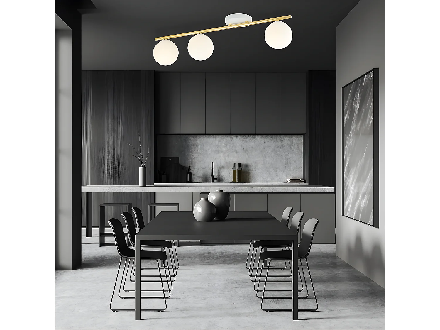 Plafondstrip Valenti in wit en goud met 3 glazen bollen 3xE14