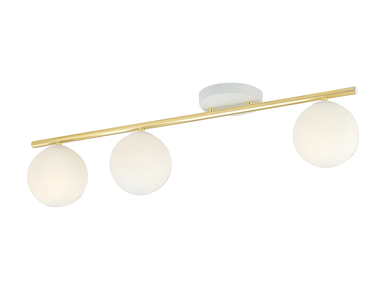 Plafondstrip Valenti in wit en goud met 3 glazen bollen 3xE14