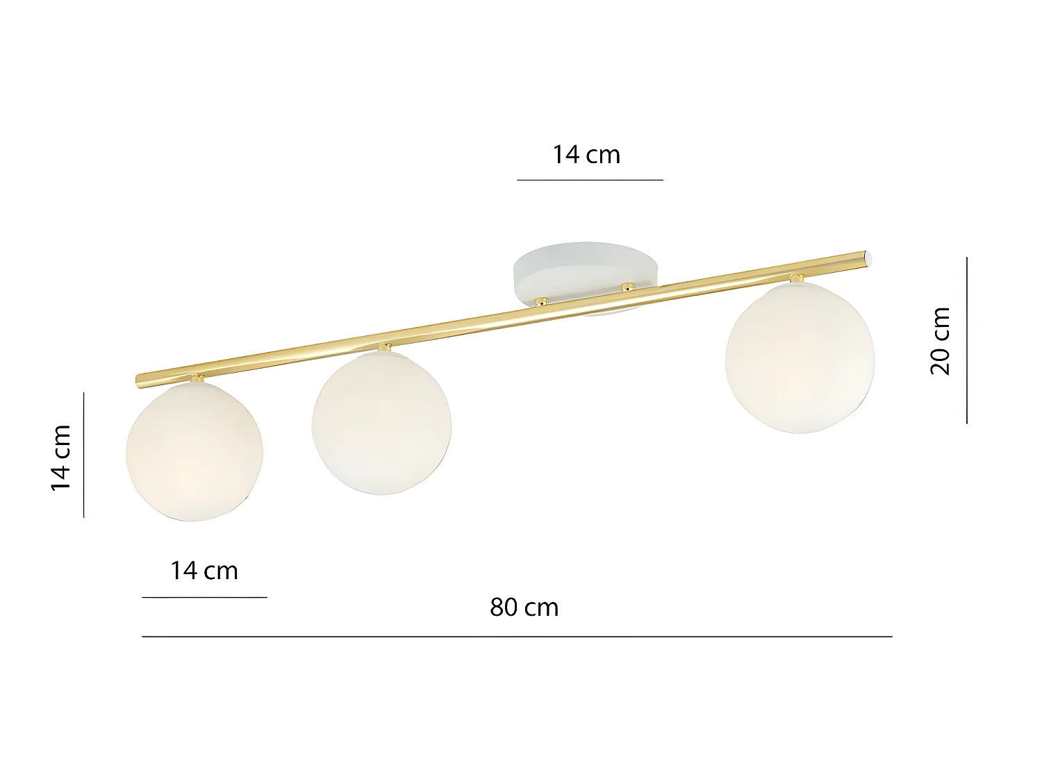 Plafondstrip Valenti in wit en goud met 3 glazen bollen 3xE14
