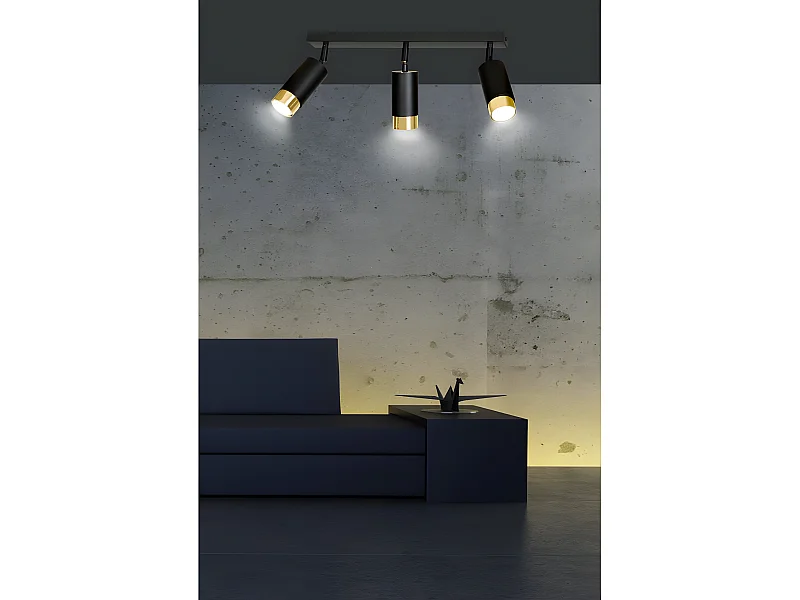 Deckenleiste Mura mit 3 verstellbaren Strahlern in Schwarz und Gold 3xGU10
