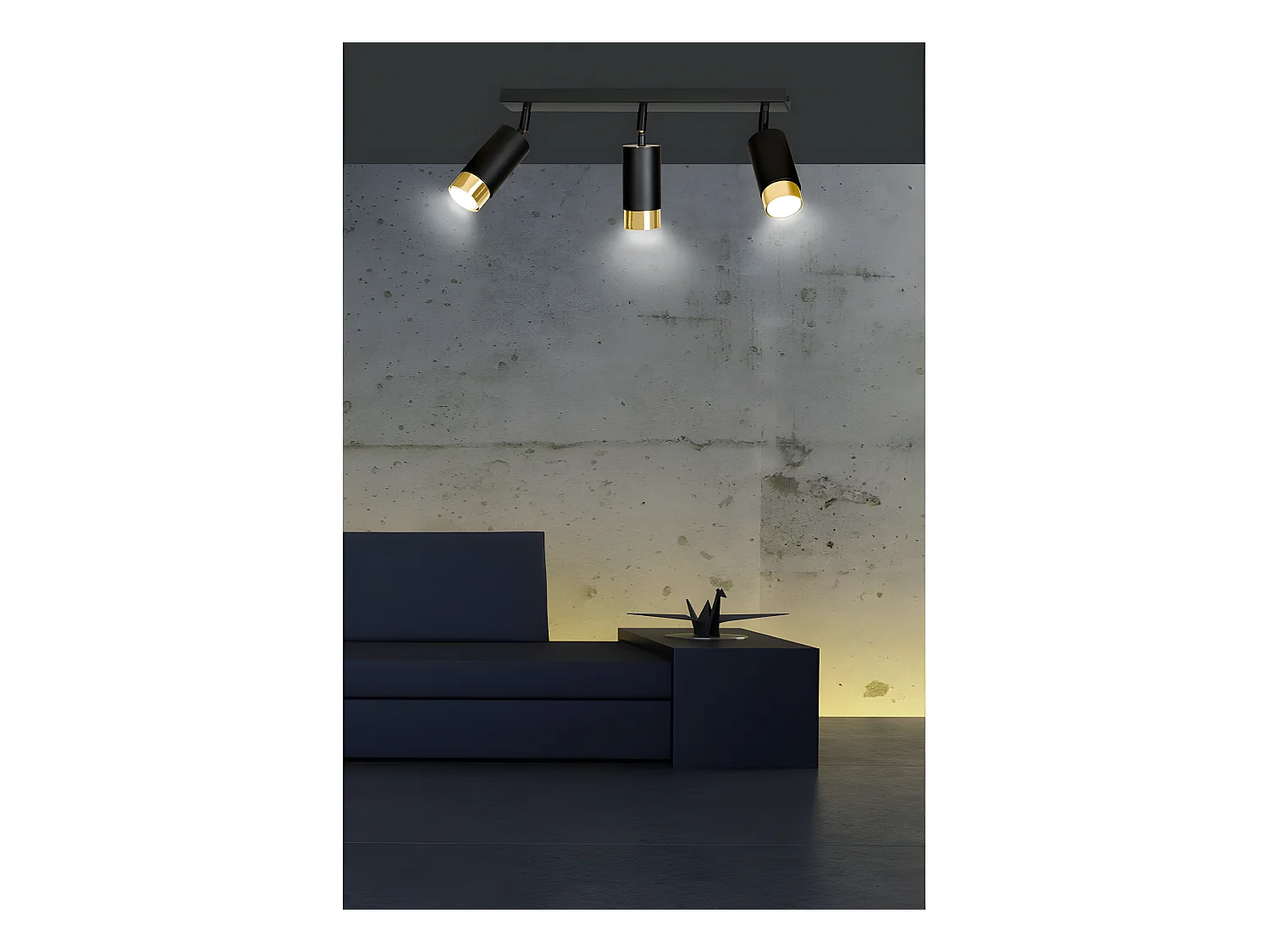 Plafonnier linéaire Mura avec 3 spots orientables en noir et or 3xGU10