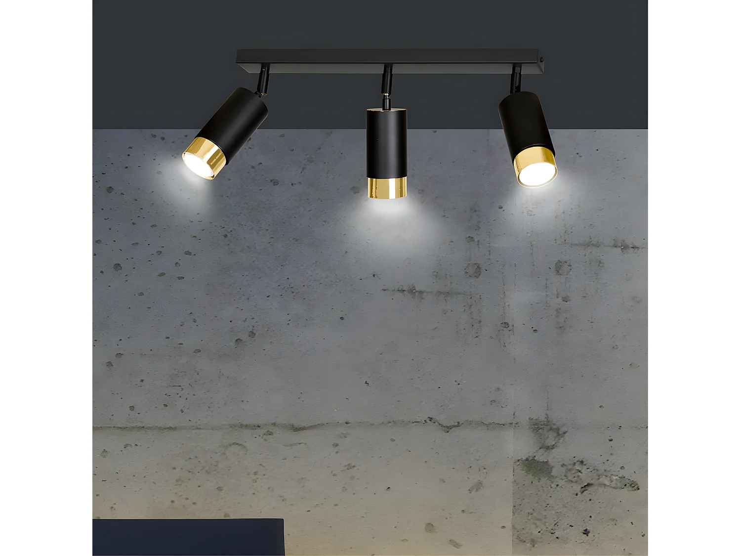 Plafonnier linéaire Mura avec 3 spots orientables en noir et or 3xGU10