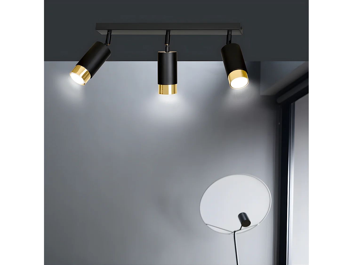 Plafonnier linéaire Mura avec 3 spots orientables en noir et or 3xGU10