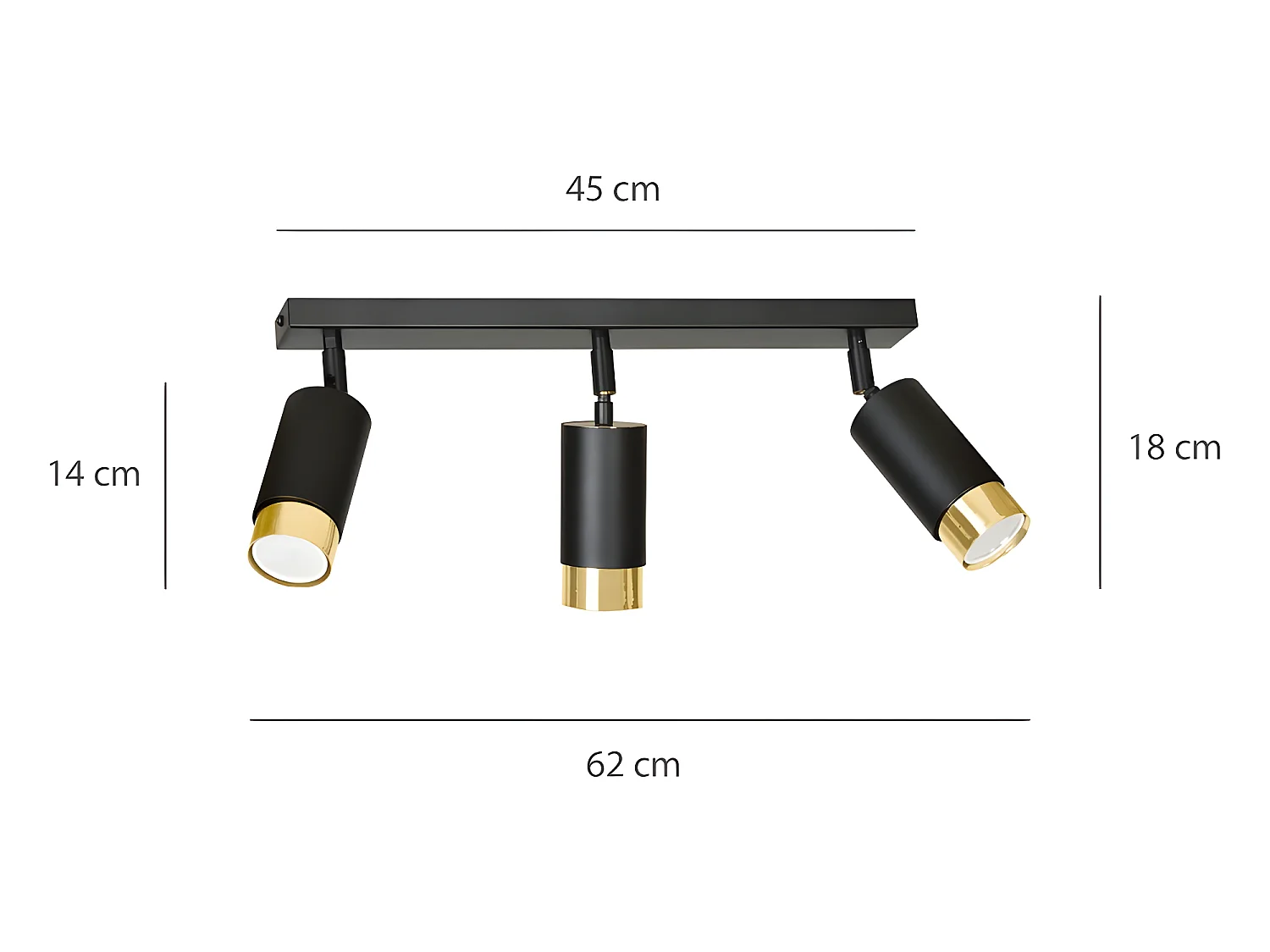 Plafonnier linéaire Mura avec 3 spots orientables en noir et or 3xGU10